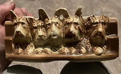 Vintage McCoy 5 Scottie Dog Planter. Green And Brown Glaze. Missing Ears • $32