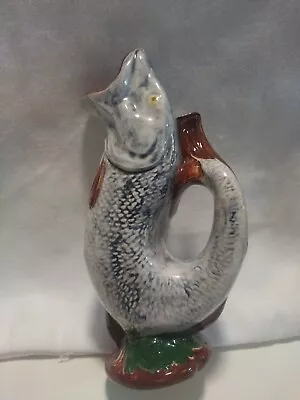 Antique Majolica Gurgling Fish Pitcher Gurgle Jug Pot Vase 6 3/4 Tall  Excellent • $39.99