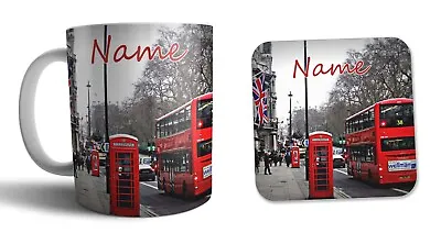 Personalised London Bus Mug And Coaster Gift Set Christmas Birthday  • £15.95