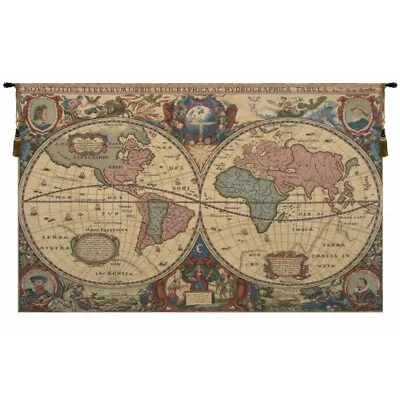 $174.99 • Buy Terrarum Orbis Old Style World Map 1630 Henricus Hondius Woven Tapestry Wall Art
