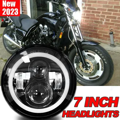 Black 7  Inch Round LED Headlight DRL Hi-Lo Motorcycle For Yamaha Vmax 1200 1700 • $48.99