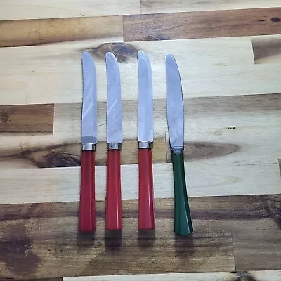 Lot Of 4 VTG Stainless Steel Butter Knives Cherry Red & Green Bakelite Handle • $22.99