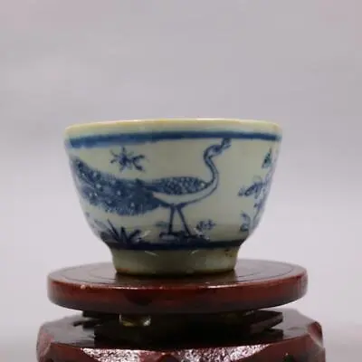 Chinese Porcelain Ming Dynasty Blue And White Peacock Pattern Tea Cups 2.95 Inch • $18