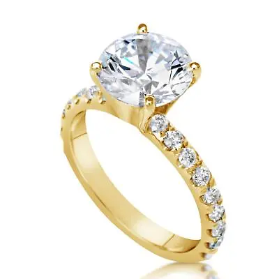 3 Ct Pave 4 Prong Round Cut Diamond Engagement Ring SI1 F Yellow Gold 14k • $4462