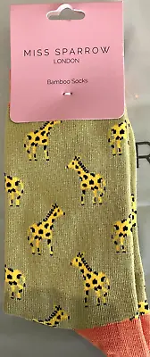 £7.99 • Buy Giraffe Socks Bamboo Olive Miss Sparrow London One Size Sks150