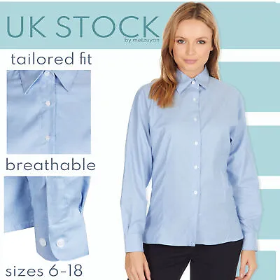 £7.99 • Buy Womens Ladies Formal Shirt Long Sleeve Button Up Cotton Rich Oxford Tailored UK