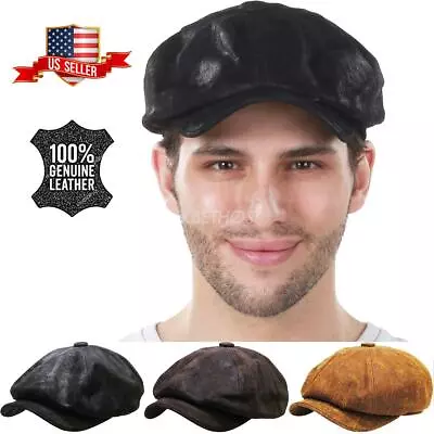 $24.99 • Buy 100% Genuine Leather Mens Ivy Hat Golf Driving Ascot Flat Cabbie Newsboy