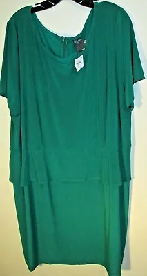 Gabby Skye Kelly Green Stretch Calf Length SS Pablum Dress Plus Size 24W NEW • $31.19