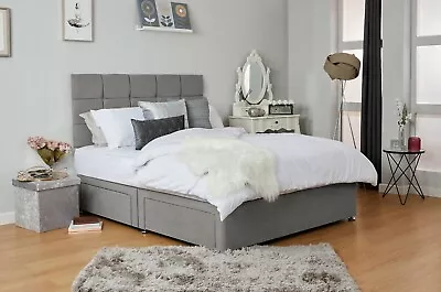 SUEDE MEMORY FOAM DIVAN BED SET WITH MATTRESS HEADBOARD 3FT 4FT6 Double 5FT King • £158.18