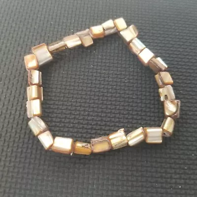 Vintage Abalone / Mother Of Pearl Shell Stretch Bracelet Brown Beige • $11.99