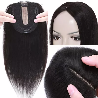 Women Topper Toupee Clip In Real Remy Human Hair Piece Silk/Mono Base Top Wiglet • £51.48