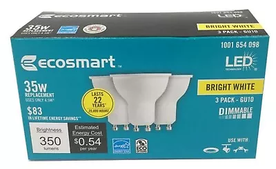 EcoSmart 35W Equivalent Bright White MR16 GU10 Dimmable LED Light Bulb (3-Pack) • $10