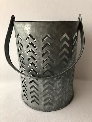 Decorative Metal Pail Bucket Chevron Cut Out Design Rustic Decor • $20.79