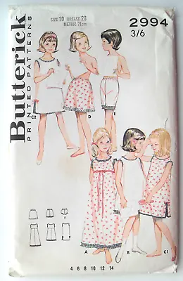 10 Years Girl's Lingerie Nighty Slip Nightgown Sewing Pattern Butterick 2994 • £6.95