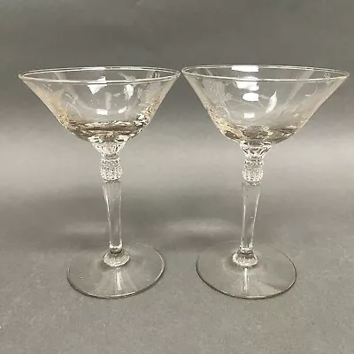 Vintage Wine Glass Glasses Clear Etched Roses Floral 6  High Lot Of 2 • $24