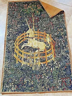 48x30 Unicorn In Captivity ~ Medieval Silkscreen Tapestry Rambouillet's France  • $1450