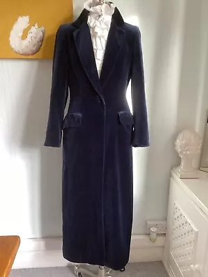 Vintage Blue Velvet Coat Size 12 Maxi Opera Witchery Victoriana Riding • £99