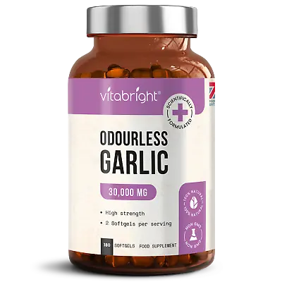 Odourless Garlic Capsules - High Strength 30000mg - 180 Softgels - UK Made • £14.99