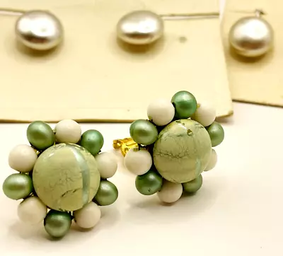 Vintage Pearl Button Clip On Earrings Made In Japan 2 Screw Backs Set Of • $19.99