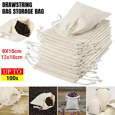 10-100PCS Drawstring Storage Bags Cotton Calico Bags Tote Snack Gift Bags Bulk • £8.28