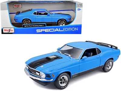 1/18 Maisto 1970 Ford Mustang Mach 1 & Black Stripes Diecast Model Blue 31453 • $29.35