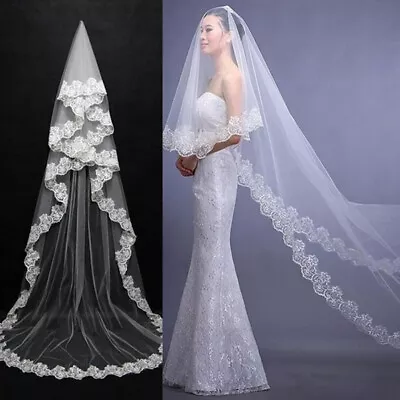 3M Long White Wedding Bridal Veils With Embroidery Lace Edge Bride Supplies US • $8.73