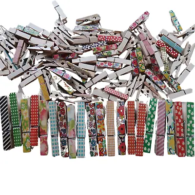 100 Wooden Craft Pegs Multi-Coloured Multi-Patterned Card Photo Wedding Pegs • £5.99