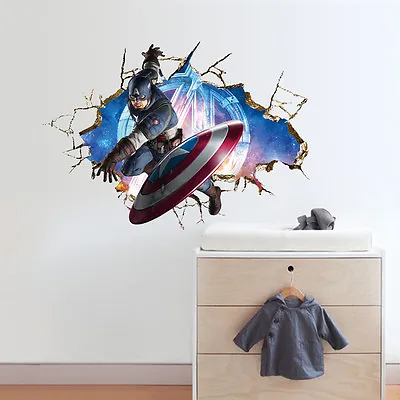 3D Captain America Marvel Avengers Wall Stickers Boys Kids Room Decal Super Hero • £13.30