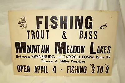 Vintage  Fishing Sign Ebensburg  Carrolltown Pa. Bass And Trout  • $30