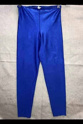 Vintage Blue Shiny Satin Spandex Nylon Pants Disco Gym Tight Women’s Men’s S • $69.99