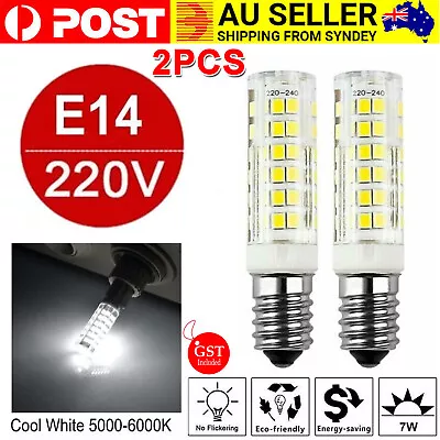 2x Cool White E14 7W LED Light Bulb Kitchen Range Hood Fridge Cooker Room Lamps • $11.29