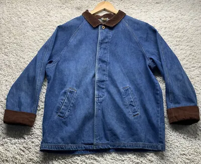 $50 • Buy VTG Denim Chore Barn Coat Jacket Corduroy Collar Cuffs See Measurements For Size