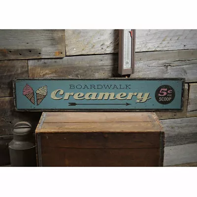 Boardwalk Creamery Vintage Distressed Sign Personalized Wood Sign • $54