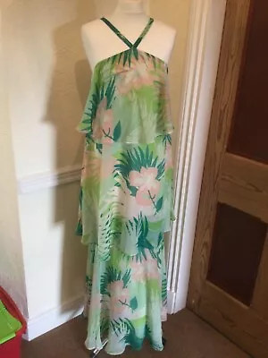 Butterfly By Matthew Williamson Maxi Dress Size 8 Floral Pattern Green Pink • £14.99