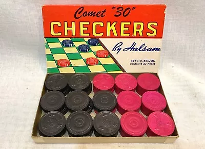 Vintage Halsam Comet 30 Checkers Game No. 518 Complete In Box Wood Looks Unused • $14.99