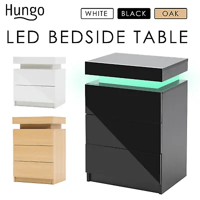$194 • Buy LaBella Bedside Tables 2/3 Drawers RGB LED Bedroom Cabinet Nightstand Gloss
