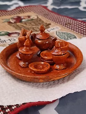 Miniature Red Clay Pottery Tea Serving Set 12 Pieces Rustic High Glaze • $20