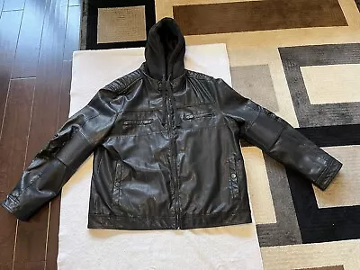 Men's Marc Anthony Full Zip Removable Hoodie Faux Leather Jacket Black Size XXL • $34.97