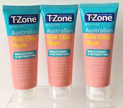 T-Zone Australian Pink Clay Mask Brightening & Detoxifying Skin Face Care75ml X3 • £8.90