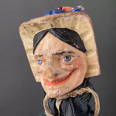 JUDY Hand Puppet ~ Late 1800s Antique German Wood Old Lady Punch Judy Witch Toy • $125