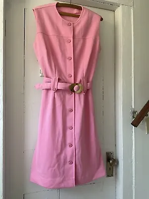 Vintage Mod Shift Dress M/L Pink Retro Handmade Belted 60’s 70’s • $28