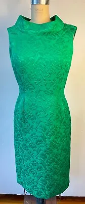 Vtg 60's Emerald Green Brocades Collared Bombshell Sheath Wiggle Dress*xs/s • $69.99