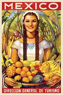 1950s Mexico Hispanic Girl With Fruit Vintage Style Travel Poster - 16x24 • $13.95