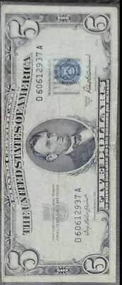 1953 FIVE $5 Dollar Silver Certificate Note W/Off Center Blue Seal Mint Error • $12.99