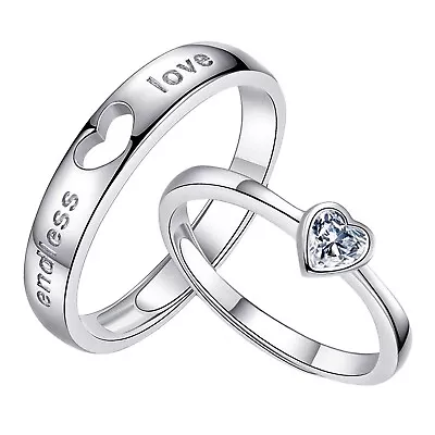 925 Sterling Silver Endless Love Zirconia Adjustable Ring Couples Promise Rings • $7.99