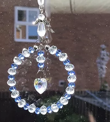 £5.20 • Buy Light Blue Sun-catcher March Birthstone - Guardian Angel, Heart & Halo