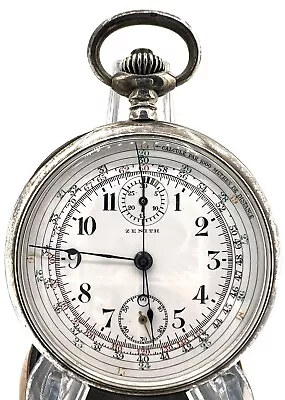 Antique Military Pilots 16s Lemania Zenith Silver Chronograph Pocket Watch • $291