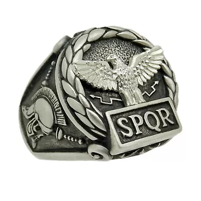 Roman Eagle SPQR Sterling Silver 925 Men's Ring Skull Rome Legion Biker Handmade • $152