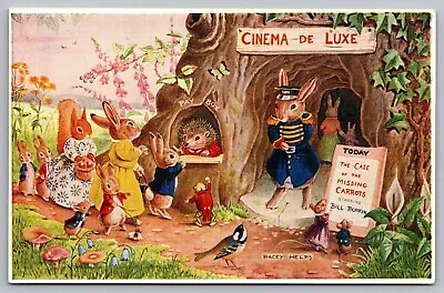 Woodland Cinema By Racey Helps Medici Society Postcard Anthropomorphic Bunnies • $5