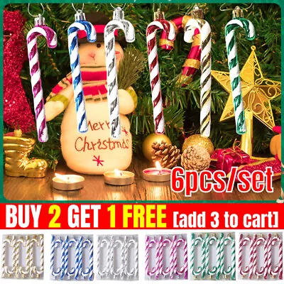 6 X CANDY CANE GLITTER HANGING CHRISTMAS TREE DECORATION BAUBLE ORNAMENT XMAS • £7.40